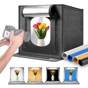 NEEWER 50W Upgraded Photo Studio Light Box, 24"x24" Portable Folding Photography Lightbox, 4 Backdrops, 5600K 160 LEDs 5200lx/0.5m Dimmable Picture Booth Shooting Tent for Jewelry Electronics, LP60