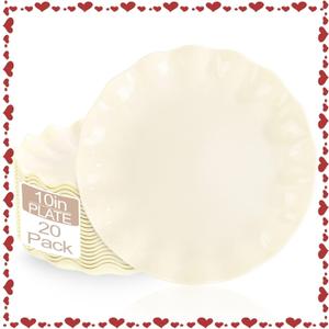 LIYH 20 Pcs 10 Inch Beige Plastic Plates Reusable - Unbreakable Plastic Scalloped Wavy Dinner Plates for Baby Shower Camping Party Outdoor Picnics Dishwasher Safe BPA Free