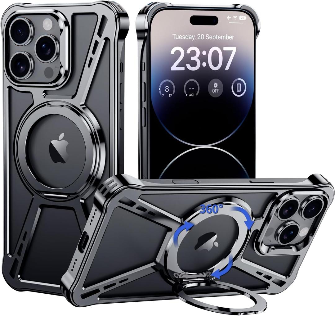 X Case for iPhone 14 Pro Max Case 6.7",with Kickstand 360Rotatable Magnetic Ring Stand,[Compatible with MagSafe] Shockproof Aluminum Metal Phone Case Slim & Light Phone case,Gray