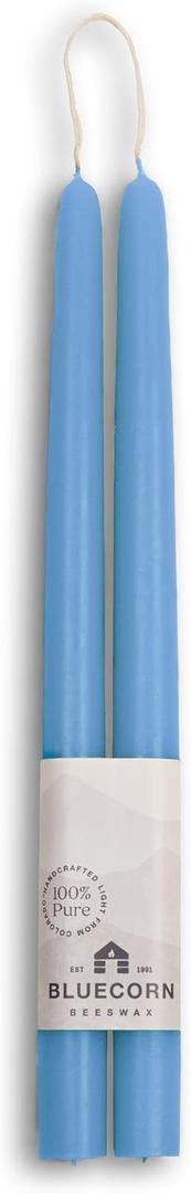 Bluecorn Beeswax Taper Candles, 100% Pure Natural Bees Wax, Pair of 12 Inch Light Blue Tapered Candlesticks, Clean Burning & Dripless, Fragrance Free, Long Lasting, Home Decor, American Made, 1 Count