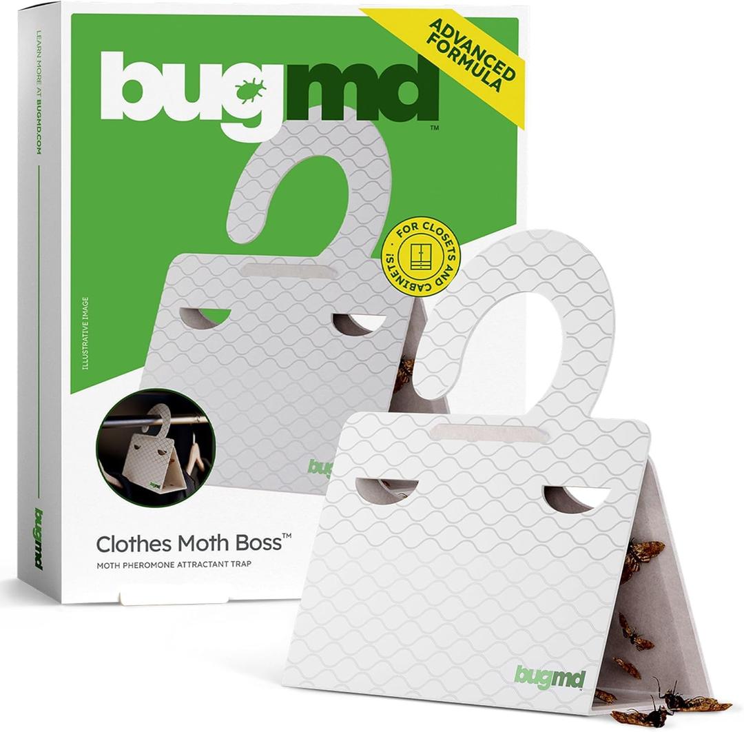 BugMD Clothes & Pantry Moth Traps (6 Count) Sticky Glue Pheromone-Based Repellent for Closets, Cabinets & Wardrobes Non-Toxic - White