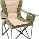 NEWBULIG Oversized Folding Camping Chair for Adults, Portable Outdoor Collapsible Chairs, 500 LBS Heavy Duty Support, with Cup Holders, Side Cooler & Pockets, for Lawn, Fishing, Hiking, Green