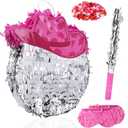 MUNILAIL Disco Ball Pinata Cowgirl Pinata with Stick and Blindfold Confetti for Birthday Fiesta Party Game Supplies