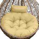 Outdoor Swing Egg Chair Cushion Replacement, Thicken Hanging Basket Egg Chair Cushion Waterproof Papasan Chairs Cushions with Headrest Pillow, Larger Round Cushions for Eggs Chairs (Khaki)
