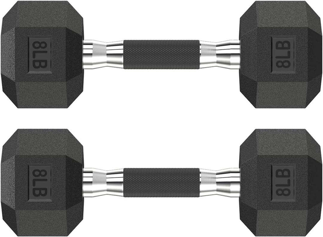 HANDBODE Hex Rubber Dumbbells, Non-Slip Handle Design for Secure & Comfortable Grip, Hand Weights for Strength Training and Home Gym/Pair of 8 LB