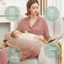 Muslin Nursing Pillow for Breastfeeding, 100% Cotton Cover Original Plus Size Breastfeeding Pillows for More Support for Mom and Baby, Removable Muslin Cover, Light Tan