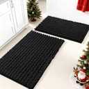 Yimobra Bathroom Rugs Sets 2 Piece - Quick Dry Extra Thick Luxury Chenille Bath Mat, Non Slip Super Absorbent for Tub Shower Sink, Machine Washable Shaggy Floor Mat, 32"x20"+24"x17" Inch, Black