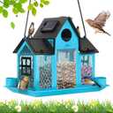 Solar Bird Feeders House for Outside Hanging, Metal Wild Bird Feeder for Outdoors, Large Cardinal Bird Feeder Birdhouses Squirrel Proof (Blue)