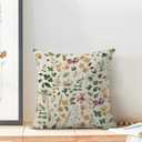 Spring Pillow Covers 16x16 Set of 2 Green Pink Floral Leaves Throw Pillow Covers Decoration Summer Flower Plants Farmhouse Decorative Linen Cushion Cover for Couch Sofa Outdoor Decor