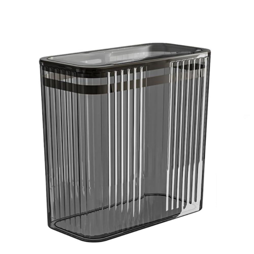 Transparent Can, Bathroom Cans with Lids, 3.5 Gallon Garbage Can for Bedroom, Office, Plastic Slim Waste Basket with Press Top Lid, 15L Clear Bin for Home, Kitchen (Gray) (Black)