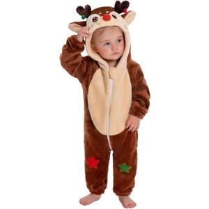 OLAOLA Baby Animal Costume Onesie, Unisex Toddler Romper, Plush Dress Up Infant Outfits Halloween Cosplay Jumpsuit (2-3T/Height 36"-39", Reindeer)