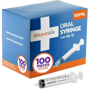 10ml Oral Syringes - 100 Pack Luer Slip Tip, No Needle, Individually Blister Packed - Medicine Administration For Infants, Toddlers and Small Pets (No cover)