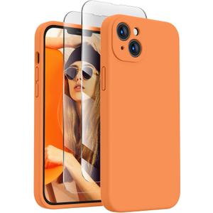 FireNova Designed for iPhone 13 Case, Silicone Upgraded [Camera Protection] Phone Case with [2 Screen Protectors], Soft Anti-Scratch Microfiber Lining Inside, 6.1 inch, Kumquat