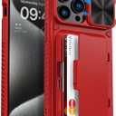 Vihibii for iPhone 15 Pro Max Wallet Case with Card Holder (4 Cards) & Slide Lens Protective Cover & Kickstand & Raised Edges Protect Screen, Shockproof Rugged Case for iPhone 15 Pro Max 6.7", Red