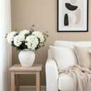 Real Touch White Faux Hydrangea And Eucalyptus Arrangement, Faux Floral Arrangements, Hyper Realistic Artificial Flowers, White Centerpieces For Kitchen Dining Coffee Table Decor, 5 Heads + Greenery