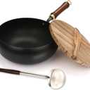 Suntuup Japanese Iron Pan, Uncoated Iron Pan, 11 Inch Suntuup japanese iron frying pan Non-Stick IronPan for Cooker Gas Stir Fry Pans with Lid Spatula Durable and Rust-Free (Wooden Lid, 11.02in)