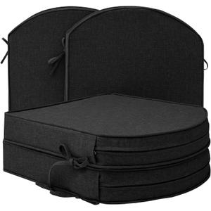 Outdoor Chair Cushions, Fade-Resistant & Water-Resistant, D Shaped Patio Furniture Seat Chair Pads Replacement with Ties, Non-Slip Bottom, Removable Cover, Count of 4, 18.5 x 16 Inch, Black