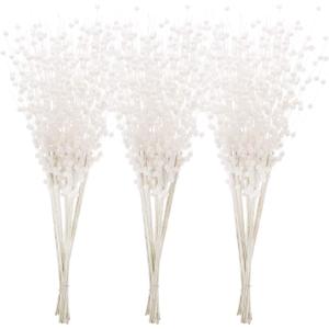Sea Team 24-Pack Artificial Glitter Berry Stem Ornaments, Decorative Bead Sticks, Glittery Twigs, Picks, Branches for Christmas Tree, Small Vase, Holiday, Wedding, Party (17 Inches, White)