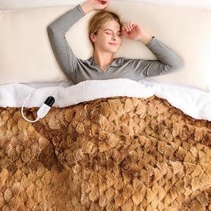Homemate Heated Blanket Electric Throw - 50"x60" Heating Blanket Throw 4 Hours Auto-Off 10 Heat Levels Over-Heat Protection Luxury 800 GSM Faux Fur 200 GSM Sherpa ETL Certification