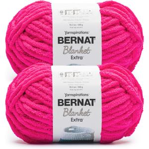 Bernat Blanket Extra Bright Pink Yarn - 2 Pack of 300g/10.5 oz - 100% Polyester - #7 Jumbo - 97 Yards - Knitting/Crochet