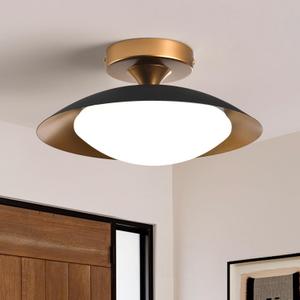 Dimmable Metal LED Flush Mount Ceiling Light, 5CCT 2700K-6000K Black and Gold Close to Ceiling Lighting Fixtures, Mid Century Ceiling Lamp for Bedroom, Kitchen, Hallway, Laundry Room (11.8in)