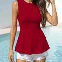 BTFBM Womens Summer Tops 2026 Business Casual Outfits Crew Neck Sleeveless Shirts Slim Fit Peplum Tank Top (Red, M)
