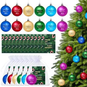 Jenaai 12 Set Christmas Appreciation Gifts for Employees Coworkers Staff Ball Ornaments for Christmas Tree So Grateful for The Difference You're Made, with Organza Bags & Thank You Cards