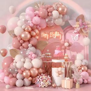 Paready Rose Gold Balloon Arch, 120 Pcs Blush Pink Balloon Garland, Dusty Pink Retro Ivory Metallic Rose Gold Clear Balloons for Birthday Girls Bridal Baby Shower Wedding New Year's Party Decorations