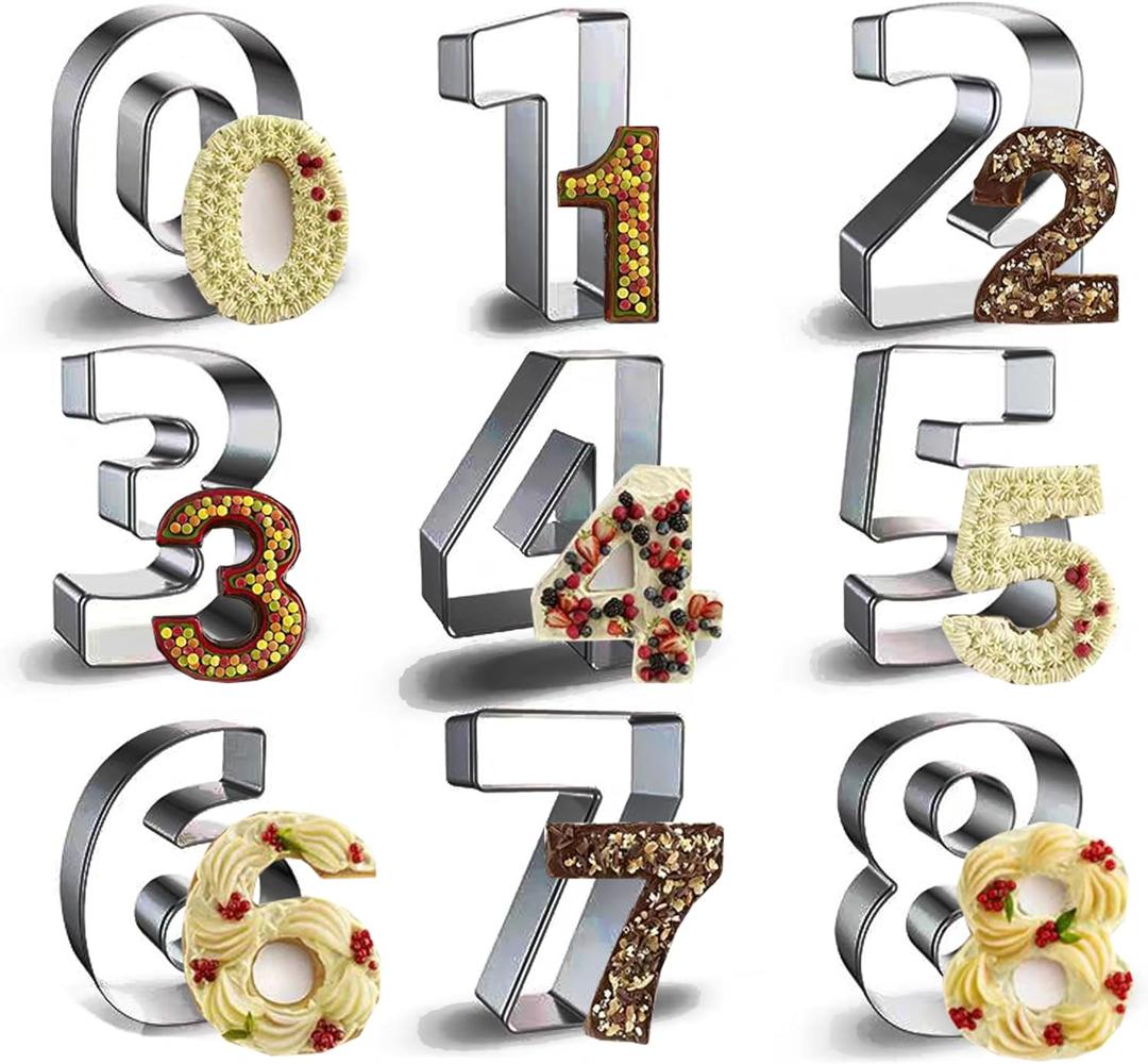 Number Cookie Cutter Tool Set, 9 Pcs Large 3 Inch Stainless Steel Cookie Cutter Set Fondant Biscuit Fruit Dough Mold Tools for Halloween, Christmas, Birthday Party Decorations (Large-Number)