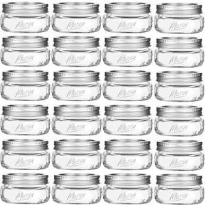 Wide Mouth Mason Jars 8 oz - 24 Pack 8 oz Glass Mason Jar with Airtight Lids and Bands, Half Pint Canning Mason Jars for Pickling, Meal Prep, Jelly, Jam, Honey, Spice, Overnight Oats