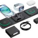 Wireless Charger for iPhone - 3 in 1 Charging Station for Apple Multiple Devices, Foldable Magnetic Mag-Safe Travel Charging Pad for iPhone 16 15 14 13 12 Pro Max Plus iwatch Watch & Airpods (Black)