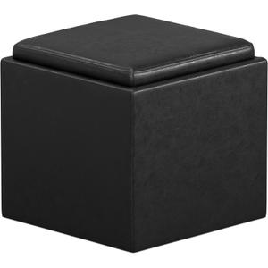 SIMPLIHOME Rockwood 18 inch Wide Contemporary Square Cube Storage Ottoman with Tray in Distressed Black Vegan Faux Leather, Assembled, For the Living Room, Entryway and Family Room