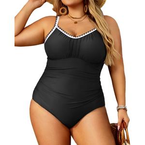 Aqua Eve Plus Size Swimsuit for Women Tummy Control One Piece Bathing Suit Vintage Swimwear (Solid Black), Size: 18W