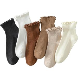 Hstyle 6 Pairs of Ruffle Socks Women, Cute Ruffle Ankle Socks (5-9, Mix Color2)