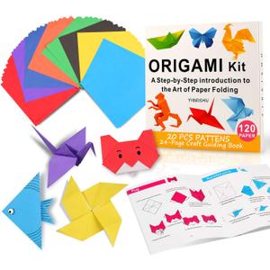 Origami Kit for Kids, 120 Sheets Origami Paper with Instructions Book, 6x6 Inch Square Easy Single Sided Color Folding Paper Set for Beginners Adults Kids Activity Birthday Christmas Gift