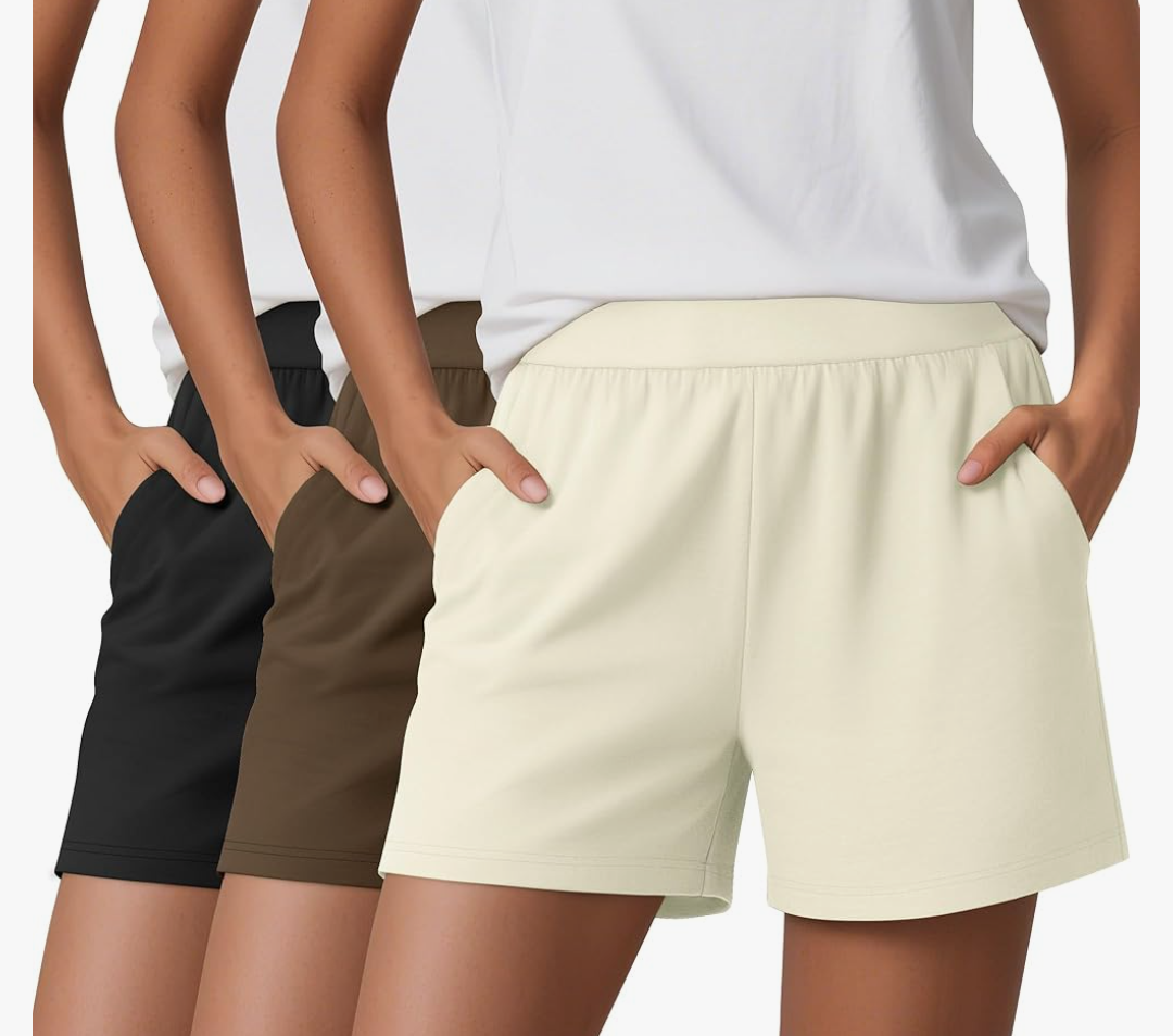 Huukeay 3 Pack Women's Sweat Shorts, Casual Summer Elastic High Waist Athletic Short Lounge Comfy Gym Sweatshorts with Pocket S