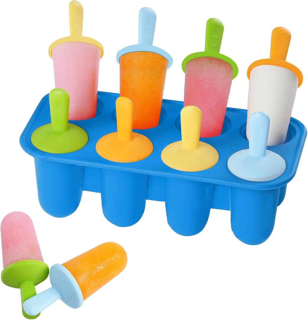 Miaowoof Silicone Popsicles Molds for Toddlers, 8-Cavity Non-BPA Premium Silicone Small Popsicle Molds, Ice Pop Mold with 8 Colorful Reusable Sticks for Kids (Blue)