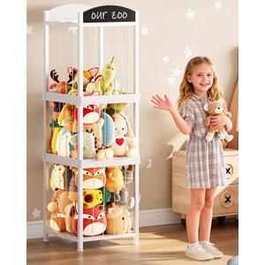 CHOEZON Stuffed Animal Storage, Stuffed Animal Organizer with Elastic Cords, Zoo Stuffed Animal Holder, Toy Storage Organizer, for Living Room, Nursery, Bedroom, Playroom, White TCW44WB