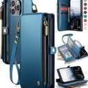 Defencase Compatible with iPhone 14 Pro Max Case Wallet with RFID Blocking Card Holder for Women Men, PU Leather Magnetic Snap Flip Zipper Strap Wallet Phone Case Fit for iPhone 14 Pro Max, Dark Blue