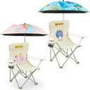 2 Pack Kids Camping Chair - Kids Beach Chair with Umbrella - Foldable Storage Cup Holder Durable, wear-Resistant, Non-Slip, Lightweight Design for Beach, Patio, Outdoors, Lawn (Pink+Blue)