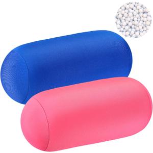3 x Geelin 2 Pcs Microbead Roll Pillow 11.8 x 6.3 Inch Soft Pillow Bolster Cylindrical Pillow Microbead Pillows for Sleeping Home Travel Neck Head Back Support Rest (Pink, Blue)