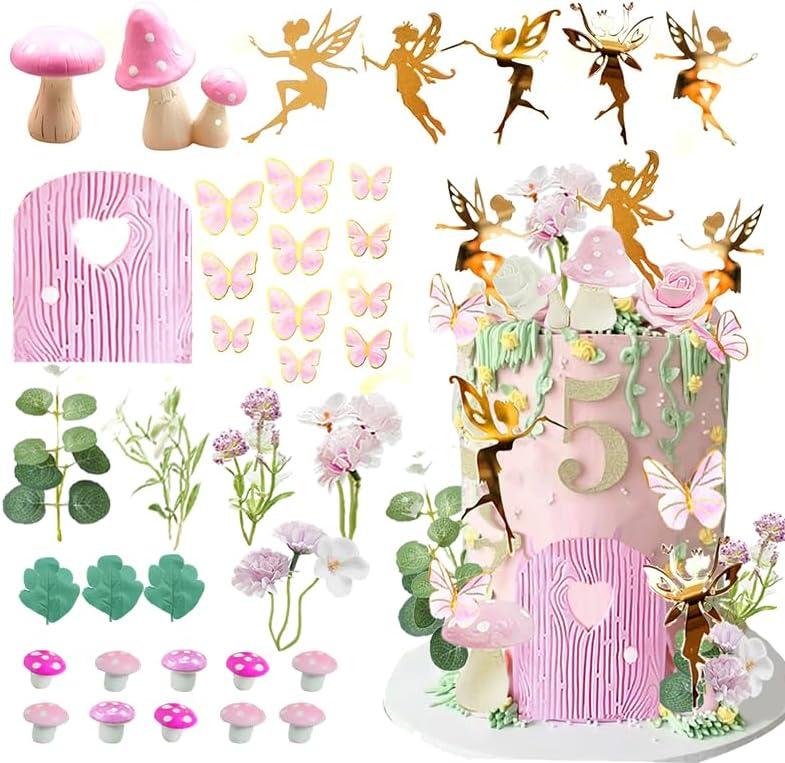 Fairy Cake Topper Fairy Garden Theme Cake Decor Pink Fairy Door for Birthday Baby Shower, 1.2 x 0.25 inches