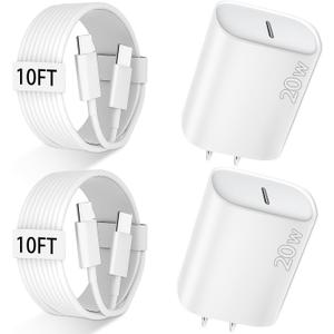 iPhone 17 16 15 Pro Max Charger Fast Charging, 10 FT iPhone 17 Charging Cable Long USB C 10FT Cord with 20W PD Fast iPhone 17 Pro Max Chargers Block for Apple iPhone 17/17 Pro Max/17 Air/16/15, iPad (White)