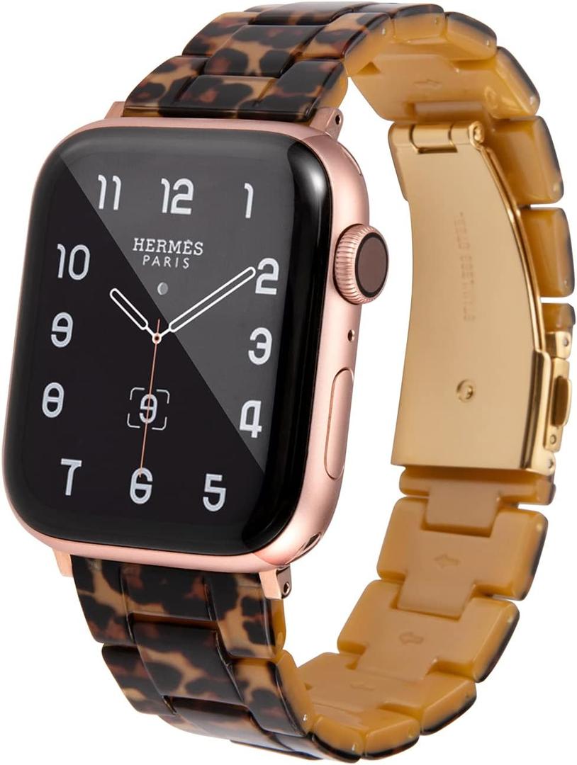 HOPO Compatible With Apple Watch Band 38mm 40mm 41mm 42mm 44mm 45mm 46mm 49mm,Resin Watch Strap Bracelet Wristband Fashion Lightweight Replacement For iWatch Bands Series 11 Ultra 10 9 8 7 6 5 4 3 2 1 SE for Women Men (Leopard Print)