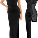 Popilush Women's Shapewear Maxi Dress Corset Ruched Bodycon Elegant Formal Cocktail Evening Dresses, M, Black