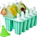 Popsicle Molds 10 Pieces Silicone Ice Pop Molds Popsicle Mold Reusable Easy Release Ice Pop Maker(10 Cavities-Green)
