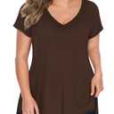 Florboom Tee Shirts Womens Short Sleeve Tops V Neck Plus Size Stretch Shirt Brown, 2XL