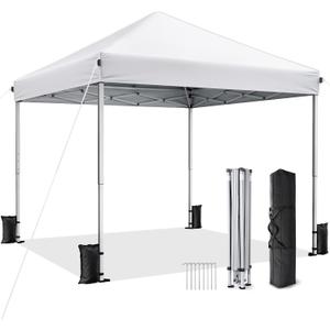 10x10 Pop Up Canopy Tent with One-Push Center Lock,White
