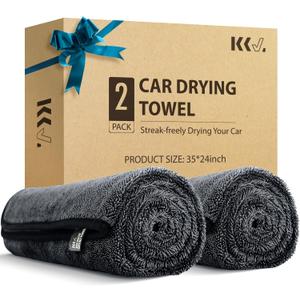KKV 2-Pack Microfiber Towels (35"x 24") Extra Large Ultra Absorbent Drying Towel for Cars and Trucks, Without Streaks, Scratches, or Water Spots