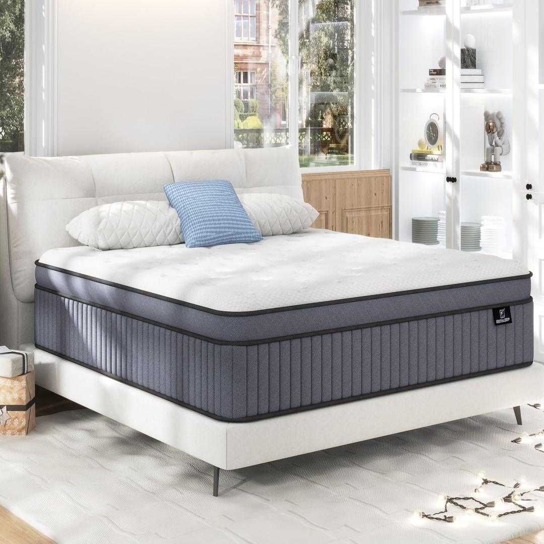 Firm King Size Mattress [Enhanced], 12 Inch King Mattress In A Box, Hybrid Mattresses With Gel Memory Foam & Independent Pocket Springs, Pressure Relief, Cooling, Additional Support, 365-Night Trial